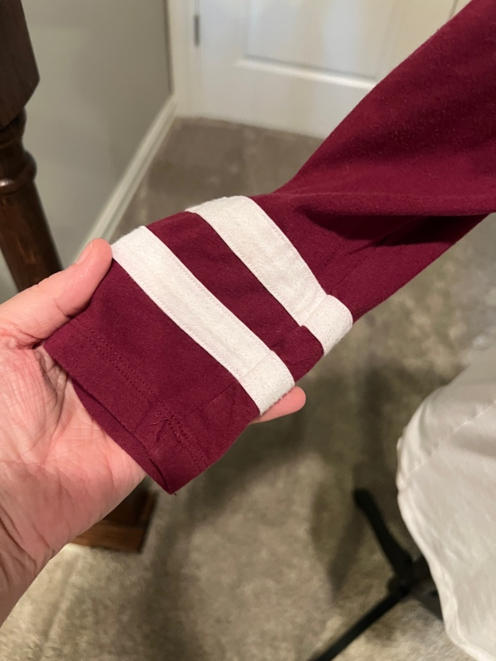 PINK Victoria's Secret Maroon and White Raglan Crewneck Top - Picture 6 of 9